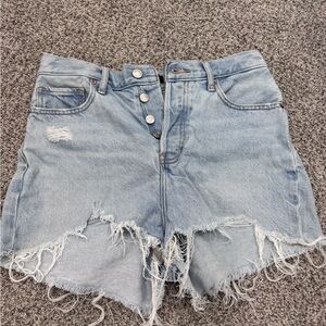 Express Light Blue Frayed Jean Shorts
